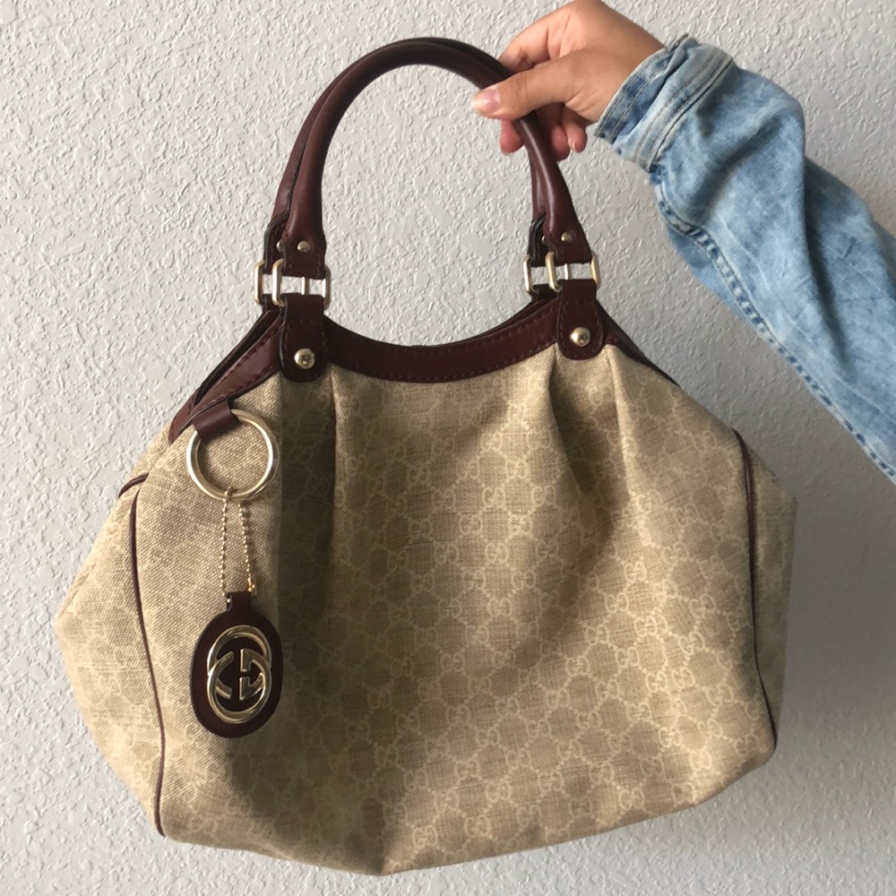 Gucci Bag Sukey Monogram Medium Leather Beige/Tan Canvas Tote